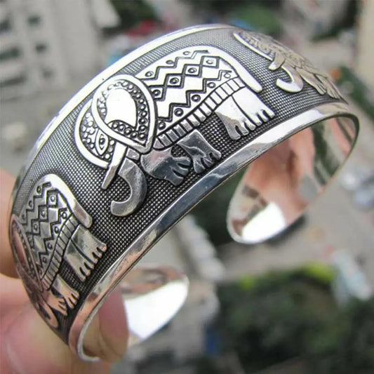 FUNKY Elephant engraved Tibetan Silver Totem Bangle/Cuff/Bracelet Jewelry Gift Unbranded