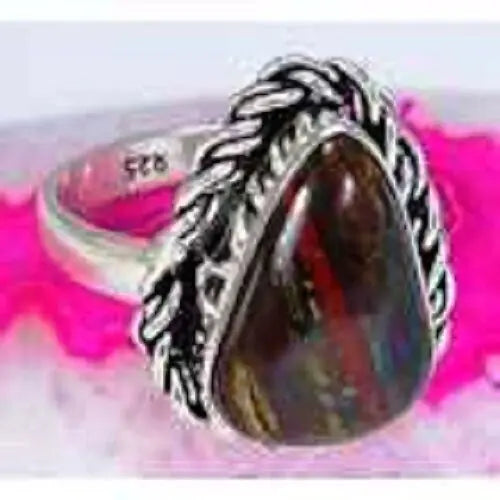 FUNKY Iron Tiger Eye & 925 Silver Handmade Lovely Ring Size R G78-33193 "Handmade"