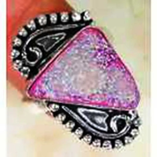 FUNKY PINK Titanium Druzy & 925 Silver Handmade Elegants Ring Size R B12-4959 "Handmade"