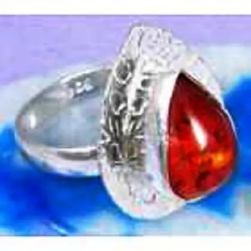 FUNKY Pressed Amber & 925 Silver Handmade Stylish Ring Size 7 G76-32531 "Handmade"