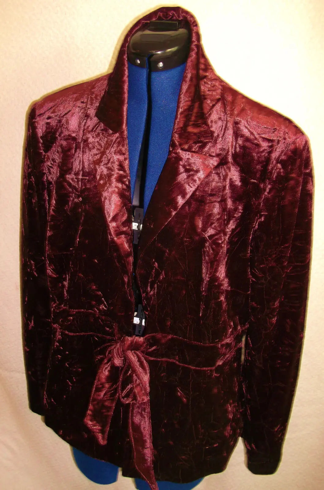 Fantastic "CMD"label purple crushed velvet jacket. Size 14. lined, tie waist. CMD label
