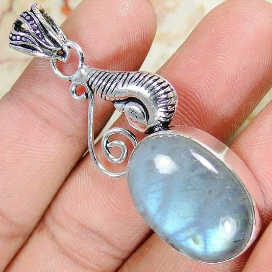 Firey Labradorite & 925 Silver Handmade Pendant 50mm & 92.5%silver chain/giftbox "Handmade"