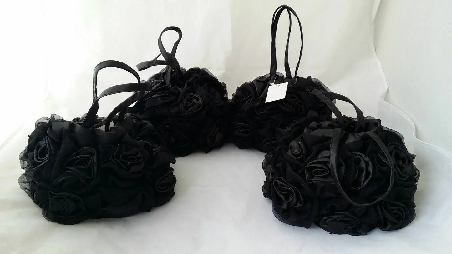 GORGEOUS BLACK HANDMADE SILK BLEND & VOILE ROSE BAGS IN BLACK-PERFECT GIFT Handmade