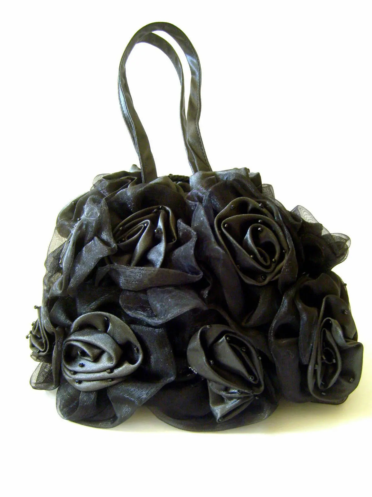 GORGEOUS BLACK HANDMADE SILK BLEND & VOILE ROSE BAGS IN BLACK-PERFECT GIFT Handmade