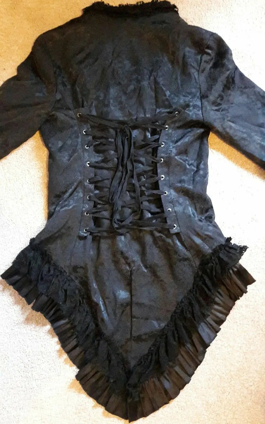 GORGEOUS H&R black satin brocade jacket with tails. Goth emo alternative size 10 H&R