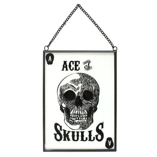 Glass Ace Of Skulls Hanging Sign H:18.00cm x W:13.00cm x D:0.30cm Shabby Chic