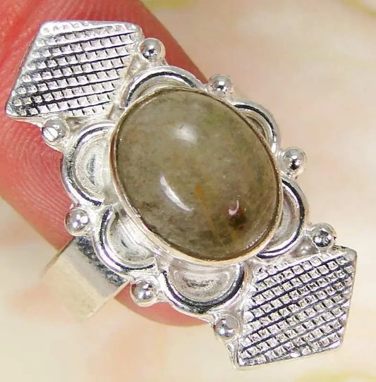 Golden Rutile Quartz & 925 Silver Handmade Elegants Ring Size Q & gift-box "Handmade"
