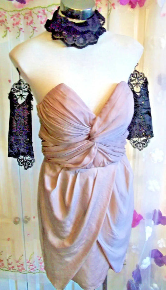 Gorgeous H&M dusky pink sweetheart strapless dress corset size 12 H&M