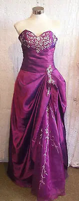 Gorgeous Purple Prom/Eve dress with silver embroidery detail Size 14.full length Wonkey Donkey Bazaar
