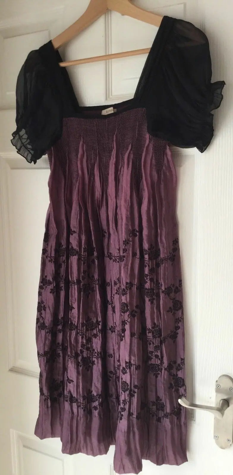Gorgeous Purple/black embroiderery Echo Blush Pink And Black Smock Dress.Size10- Echoo
