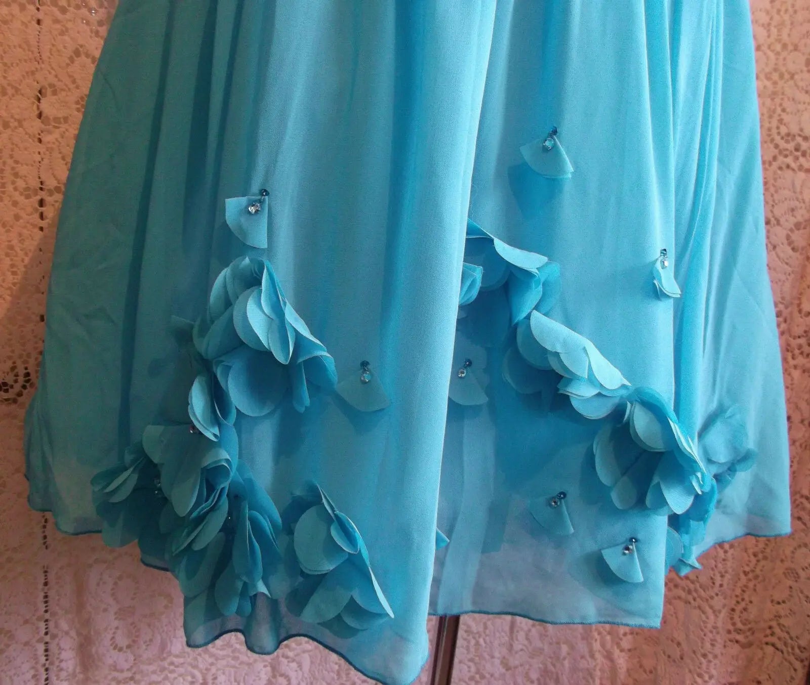 Gorgeous TURQUOISE COCKTAIL DRESS Dress size14 flouncynet undrskirtsknee length LITTLE MISTRESS
