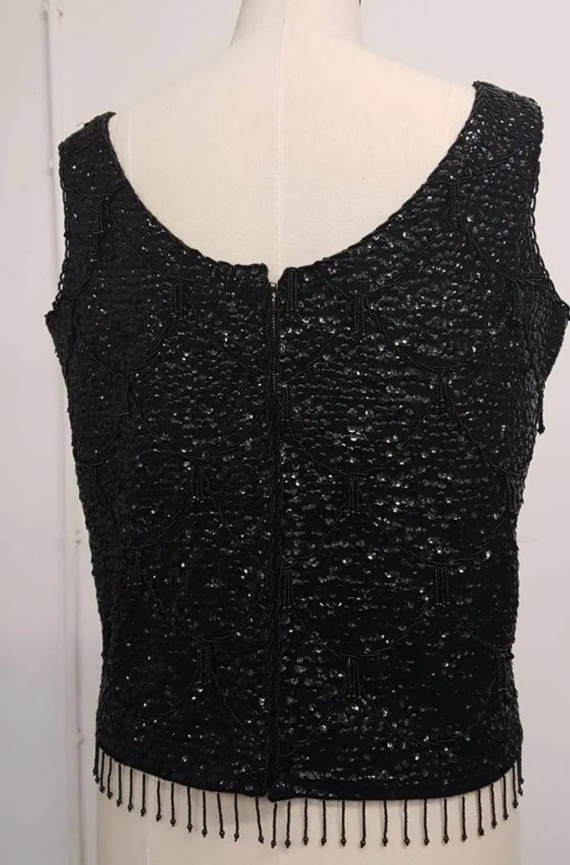 Gorgoeus Vintage 1960s black sequin & Beaded glamour top Sz M.BUST 38" Len Edwards
