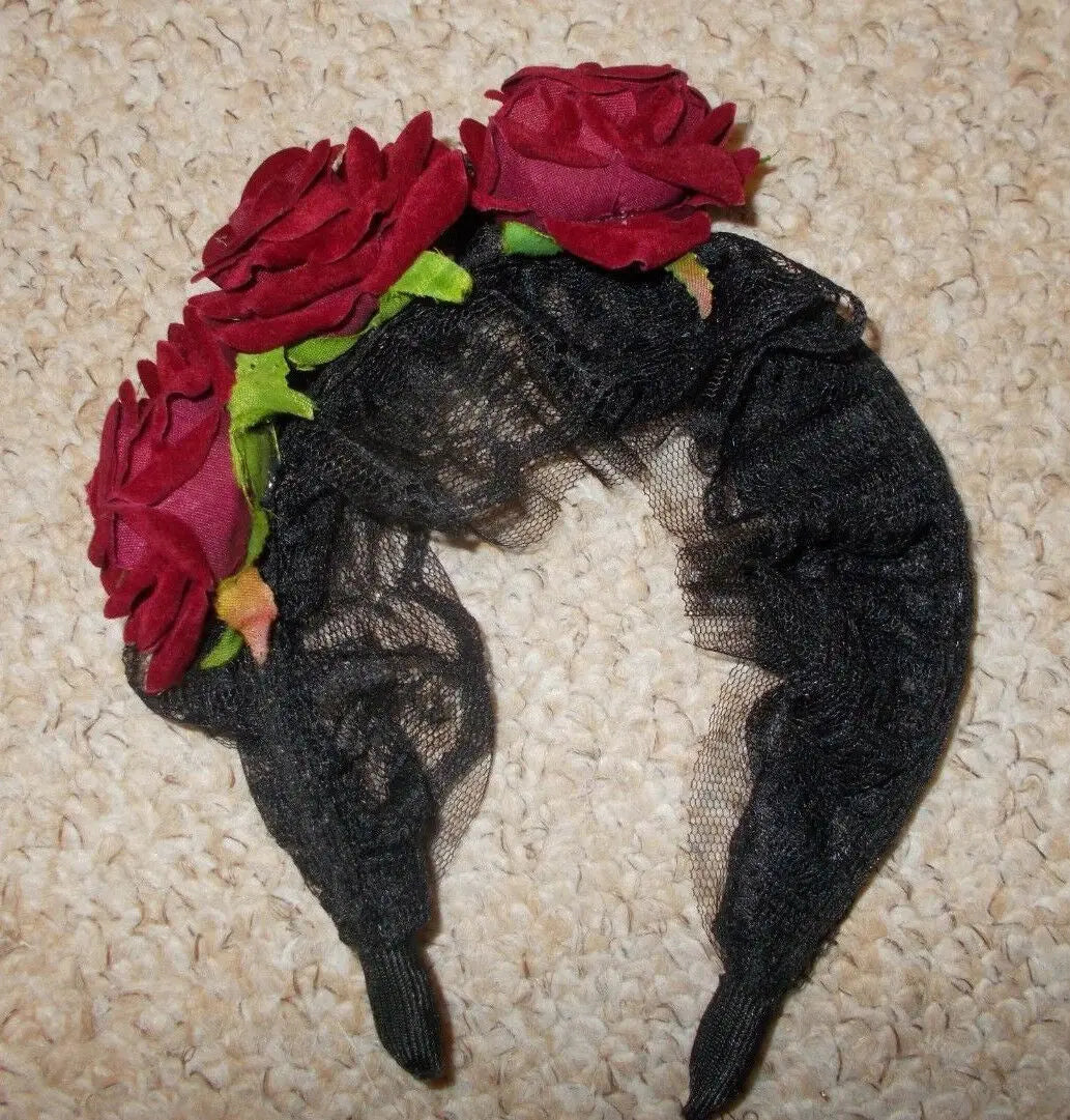 Gothic/ Halloween Headband-RED ROSES, BLACK LACE. FESTI/COSPLAY/COSTUME/PAGAN Unbranded
