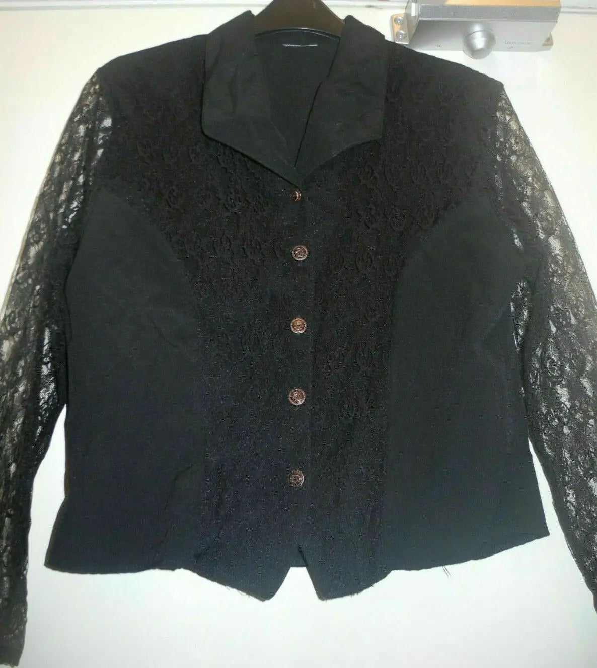 Gothic black blouse top size small 10 blouse lacey sleeves. victorian Unbranded