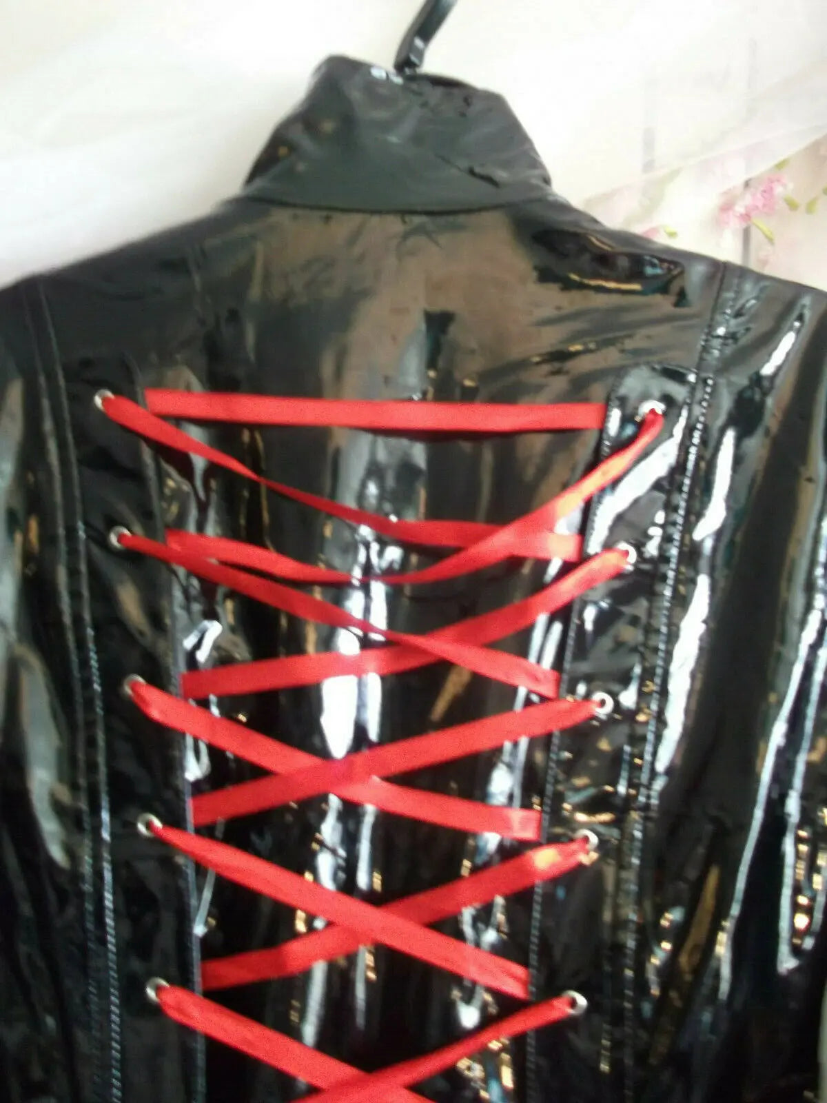 Gothic/punk/stagewear.Pvc Black&Red Laced corsettry-side&back.Long Coat size 12. Unbranded