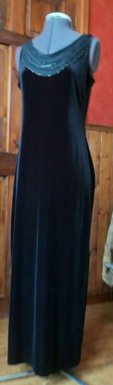 Gothic, black velvet full length, vintage gown with cowl neck. Size 12 Yessica (C&A)
