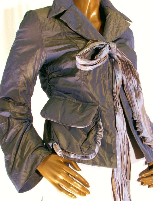 Green Jacket Two Tone Metallic Tie Front Gothic Grunge Peplum size M UK12. In Love