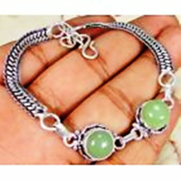 Green Jade & 925 Silver Handmade Lovely Bracelet 210mm "Handmade"