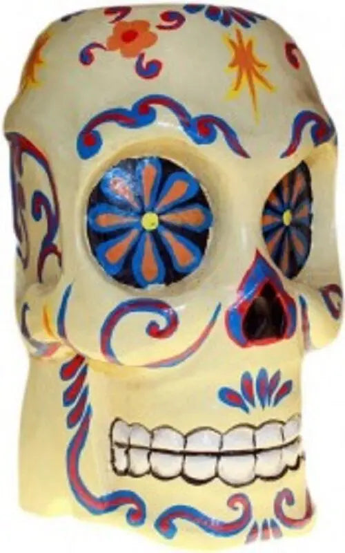 HALLOWEEN/PAGAN/ BALINESE/DAY OF DEAD wood  ARTY FLORAL PAINTED SKULL-21x12cm Unbranded