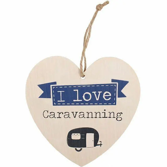 I Love cARAVANNING Shabby cHIC Hanging Heart SignH:12.00cm x W:11.50cm x D:0.50 Shabby Chic