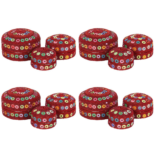 Set of 12 Red Beaded Trinket Boxes Wonkey Donkey Bazaar