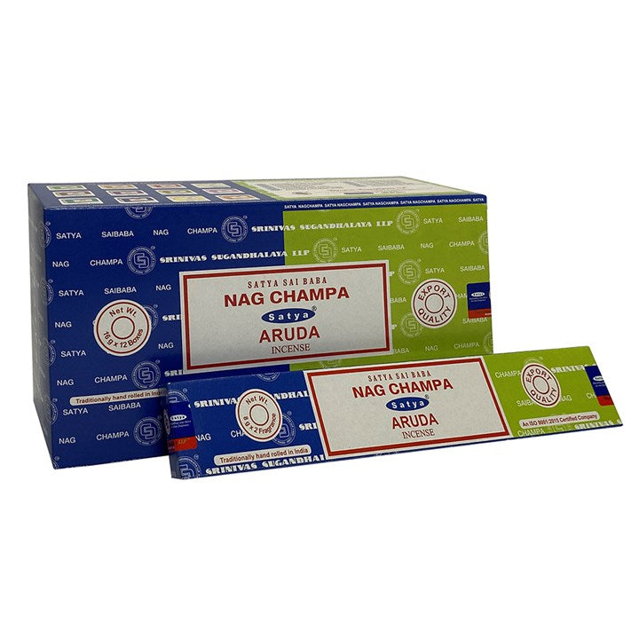Set of 12 Packets of Combo Satya Incense - Nag Champa Aruda Wonkey Donkey Bazaar