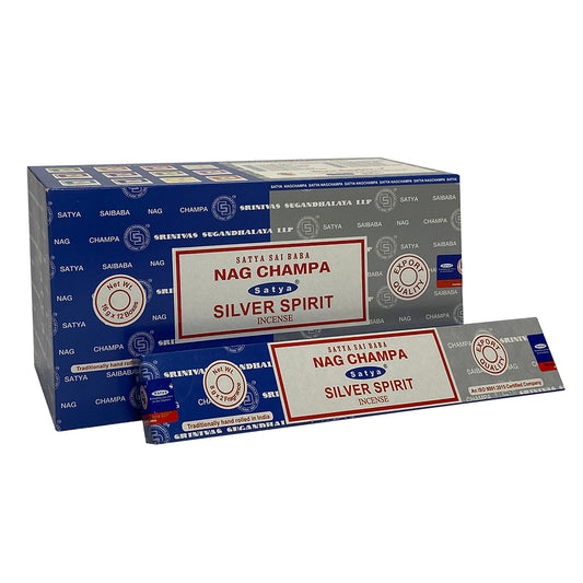 Set of 12 Packets of Combo Satya Incense - Nag Champa Silver Spirit Wonkey Donkey Bazaar
