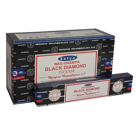 Set of 12 Packets of Black Diamond Incense Sticks by Satya Wonkey Donkey Bazaar