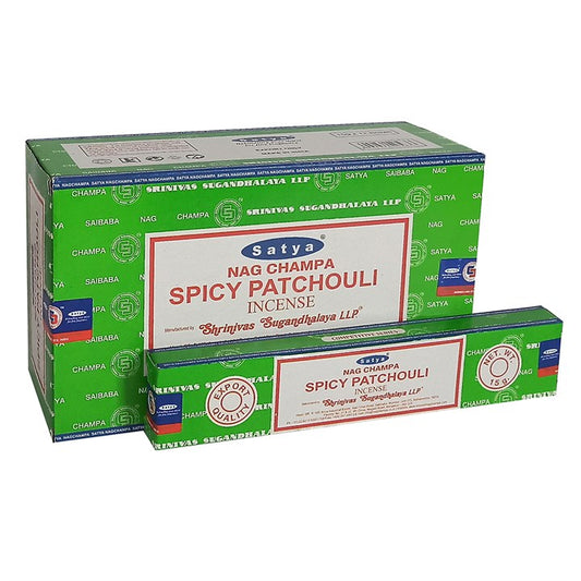 Set of 12 Packets of Spicy Patchouli Incense Sticks by Satya Wonkey Donkey Bazaar