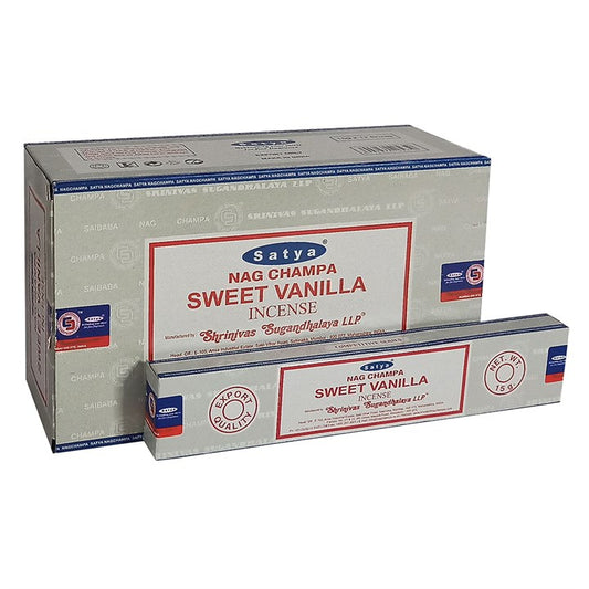 Set of 12 Packets of Sweet Vanilla Incense Sticks by Satya Wonkey Donkey Bazaar