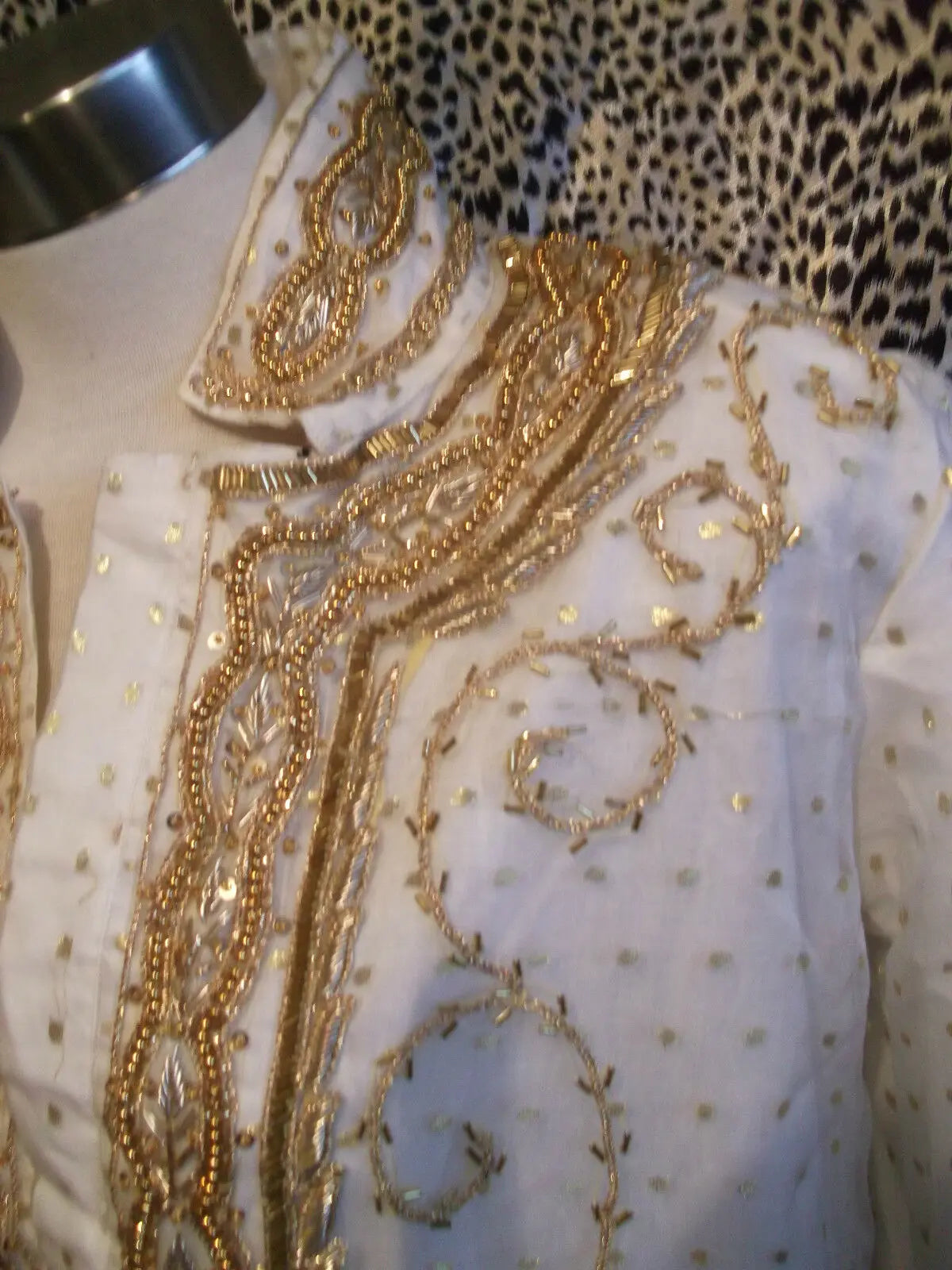 Indian wedding/ceremonial cream& gold polka dot shirt&skirt-gold beadwork detail Wonkey Donkey Bazaar