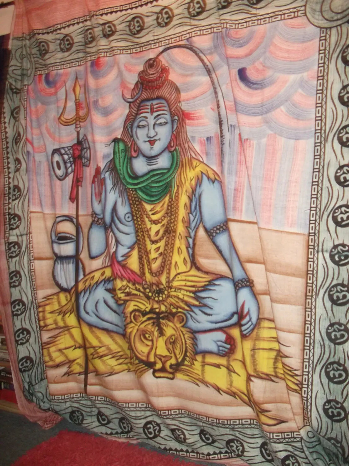 KingSizeThrow/ WallHanging/ BedSpread.Screen/hand-Printed.Ganeshe.Shiva Unbranded