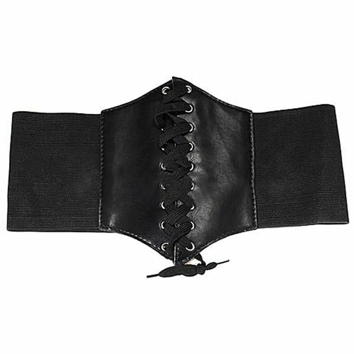 LEATHER-look WAIST CLINCHER BELT WIDE BAND ELASTIC TIED WASPIE CORSET BLACK UK Unbranded