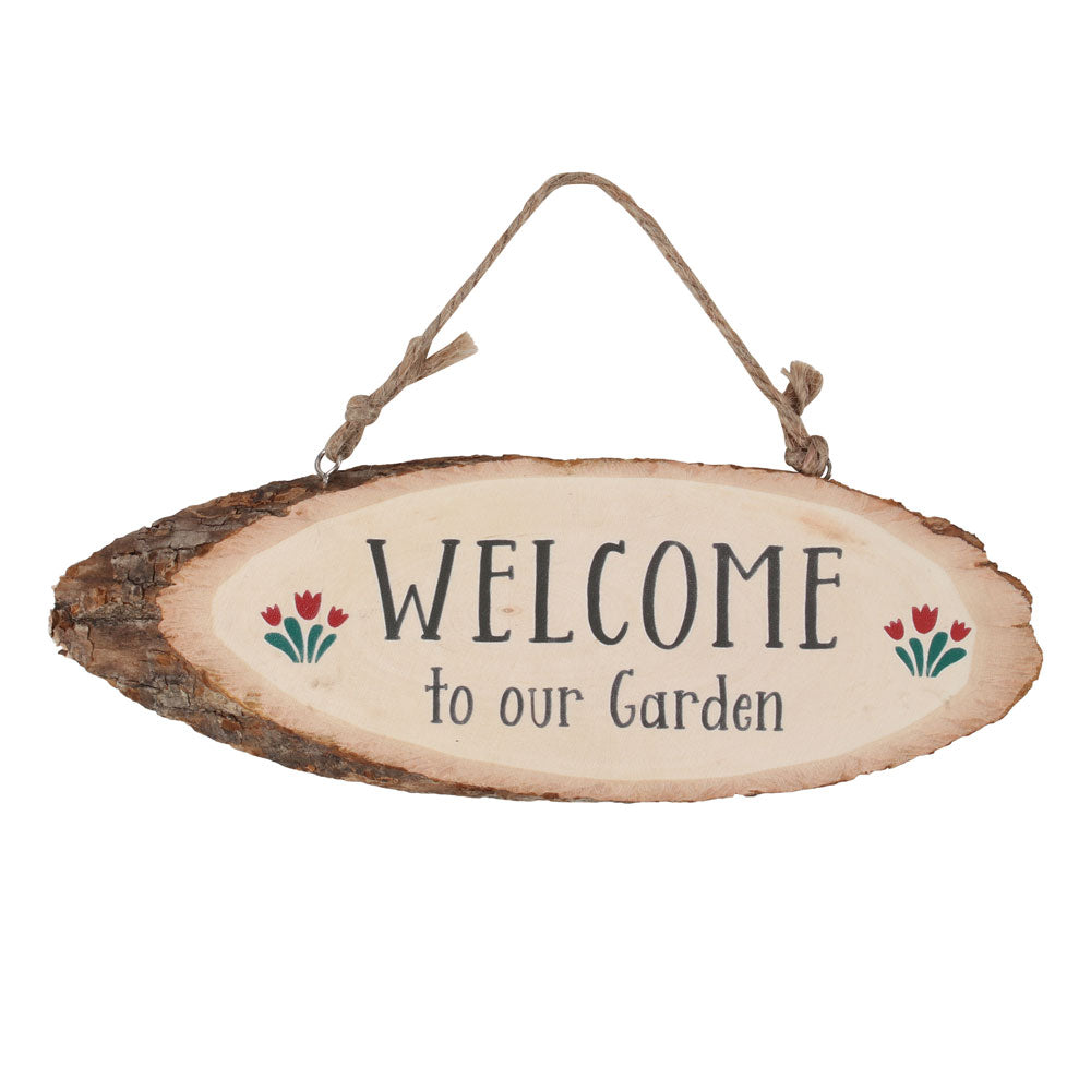 Welcome To Our Garden Wood Slice Hanging Sign Wonkey Donkey Bazaar
