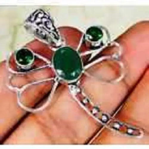 LabEmerald & 925 SilverHandmadeUnusual Pendant 49mm MA10-3341&92.5%silver chain "Handmade"