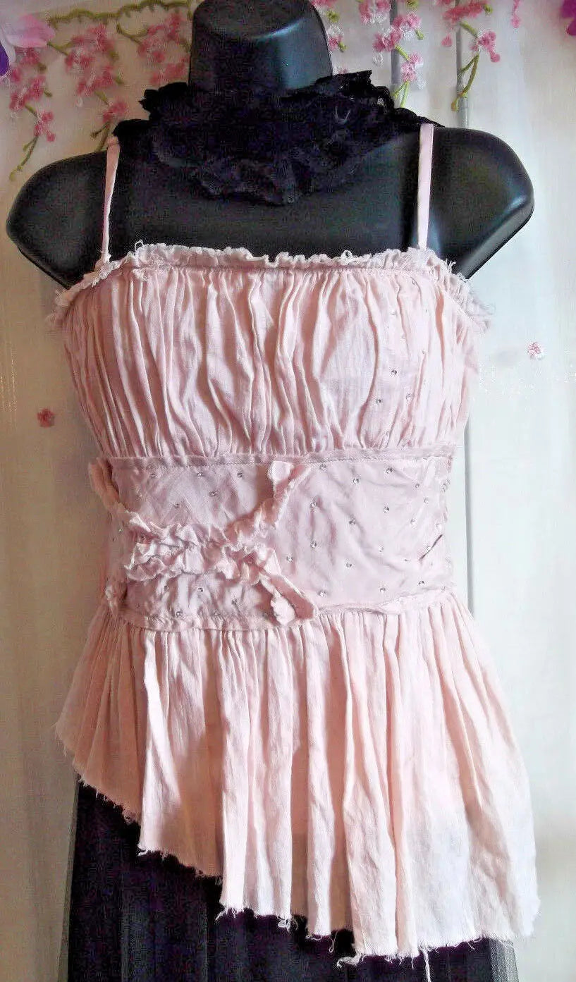 Ladies Size 10 Dusky Pink Corset Style Top From TOPSHOP,diamante/ruffle detail Topshop