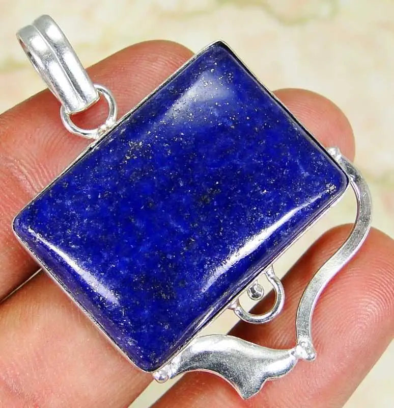 Lapis Lazuli & 925 Silver Handmade Lovely Pendant 46mm & gift-box&silver chain "Handmade"
