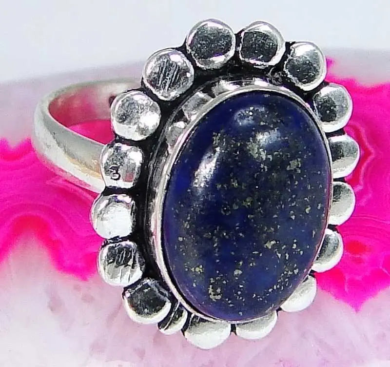 Lapis Lazuli & 925 Silver Handmade Unusual Ring Size O & gift-box "Handmade"