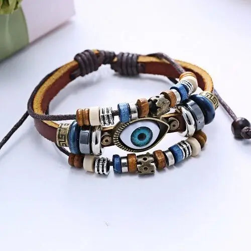Leather Adjustable New Handmade Punk Unisex Turkish Evil Eye Wristband Bracelet Unbranded