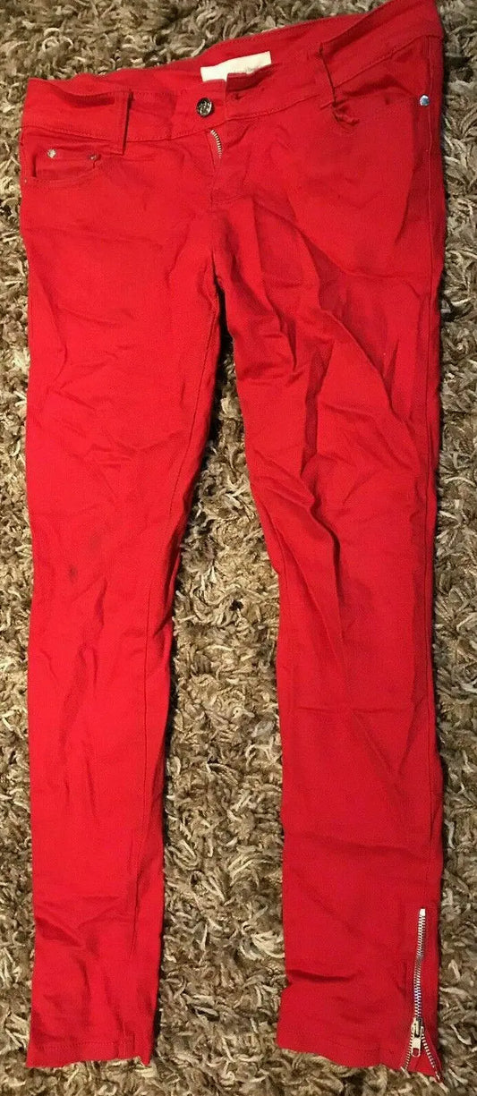 Living Dead Souls Size Large Red Skinny punk Jeans Emo Goth,zip detail on hems Living Dead Souls