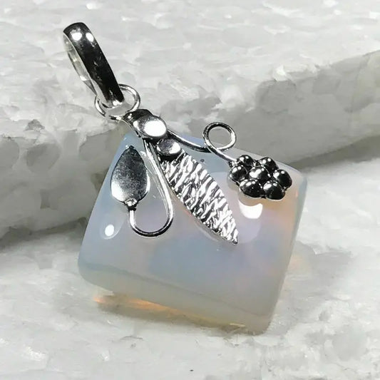 Lovely Opalite  925 Sterling Silver Overlay Pendant 50mm & gift-box &SilverChain Handmade