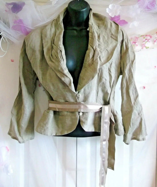 Luis Civit designer linen, steampunk bustle jacket. ivory, belt, NWT size 12 Luis Civit