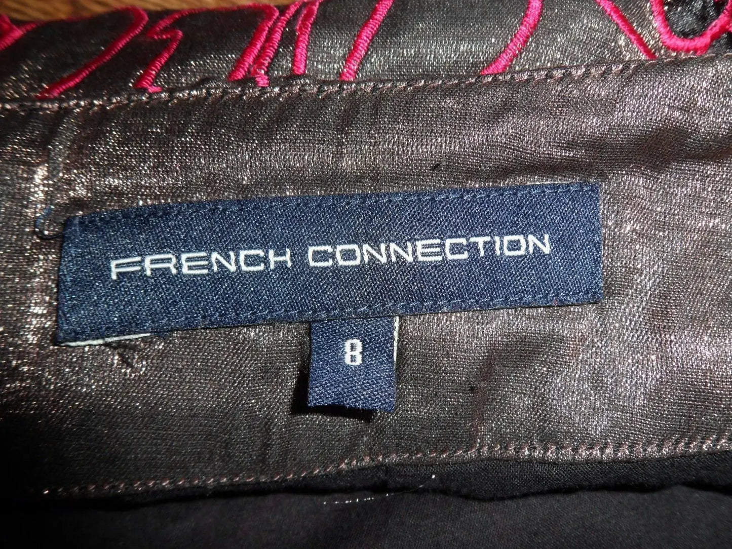 Lush French Connection knee length occasion skirt. grey/Pink. Size 8 French Connection