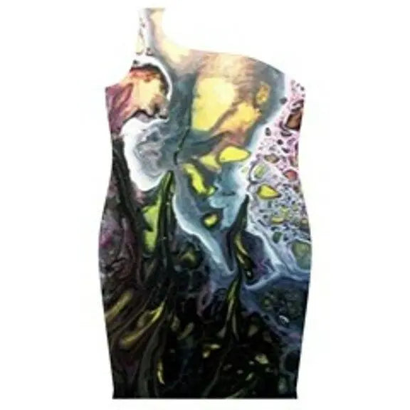 MOONSCAPE Exclusive OriginalDesigner1SHOULDER RING BODYCON DRESS Size:Med10-12uk Handmade-WonkeyDonkeyBAzaar