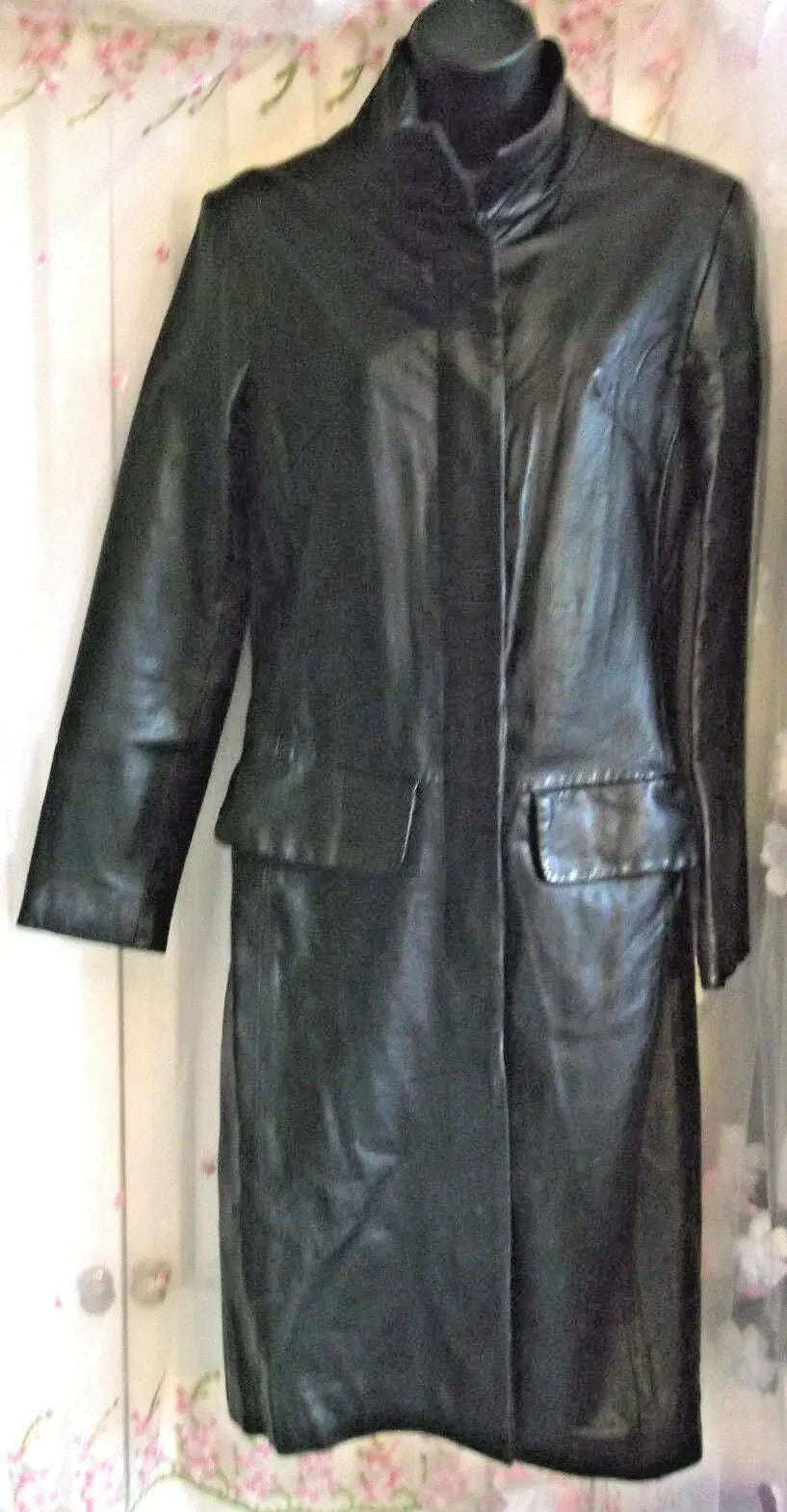 MUST SEE LONG SOFT BLACK LEATHER SLIM COAT Goth Matrix Style size 8 (8/10) VGC Matrix