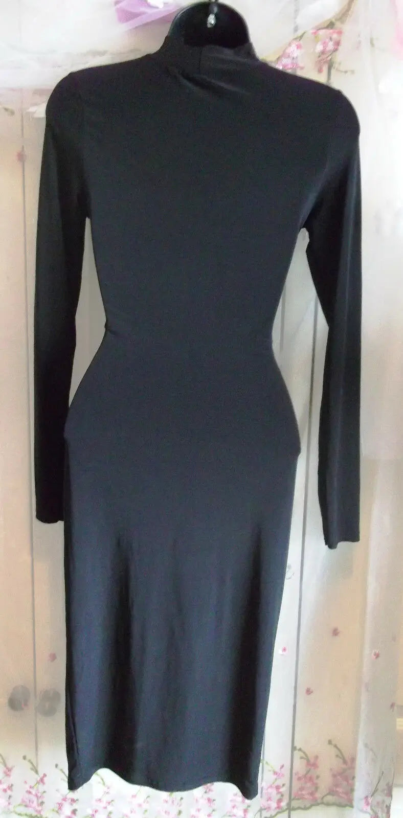 Missguided Black Dress Size 6 Ling Sleeve Body Con Knee Length Missguided