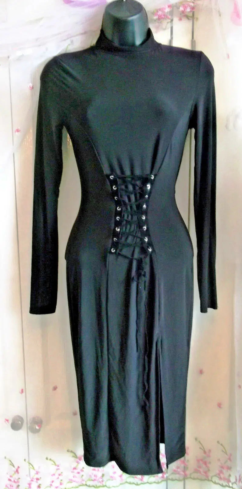 Missguided Black Dress Size 6 Ling Sleeve Body Con Knee Length Missguided