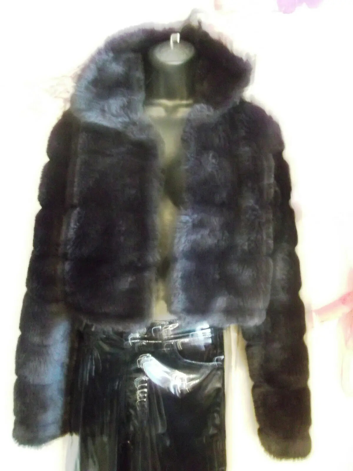 NEW GOTH/PUNK/black faux fur shrug SIZE 16, elegant, LINED,CROPPED.LONG SLEEVE Wonkey Donkey Bazaar