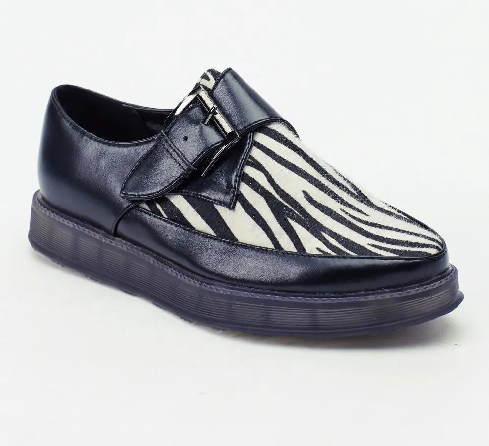 New Black Zebra Print Contrast Buckle shoe-Punk/CosPlay/Festi/Boho Unbranded