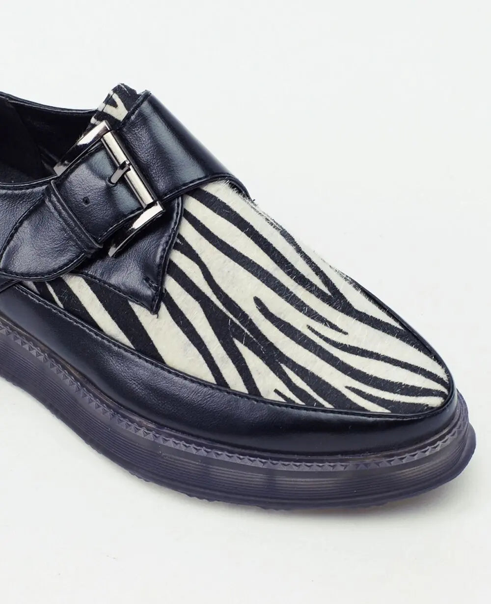 New Black Zebra Print Contrast Buckle shoe-Punk/CosPlay/Festi/Boho Unbranded